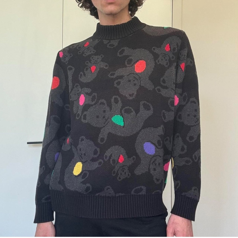 Teddy Fresh Falling Bear Cotton Mock-Neck Sweater, Medium